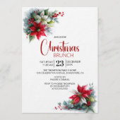 Watercolor Poinsettia Christmas Brunch 招待状 (正面)