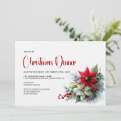 Watercolor Poinsettia Christmas Dinner Party 招待状 (スタンド正面)