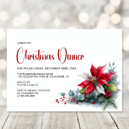 Watercolor Poinsettia Christmas Dinner Party 招待状
