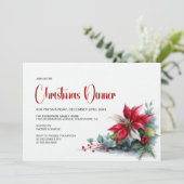 Watercolor Poinsettia Christmas Dinner Party 招待状 (スタンド正面)