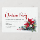 Watercolor Poinsettia Christmas Party 招待状 (正面)