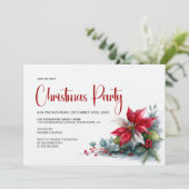 Watercolor Poinsettia Christmas Party 招待状 (スタンド正面)