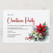 Watercolor Poinsettia Christmas Party 招待状 (正面)