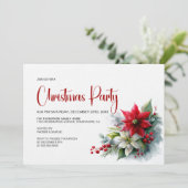 Watercolor Poinsettia Christmas Party 招待状 (スタンド正面)