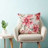 Watercolor Poinsettia Christmas Throw Pillow クッション (椅子)