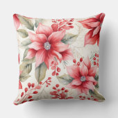 Watercolor Poinsettia Christmas Throw Pillow クッション (裏面)