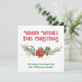 Watercolor Poinsettia Holly Bouquet Christmas シーズンカード (スタンド正面)