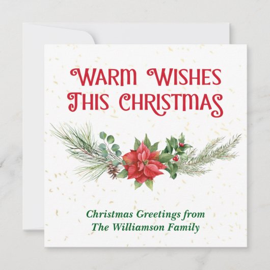 Watercolor Poinsettia Holly Bouquet Christmas シーズンカード (正面)