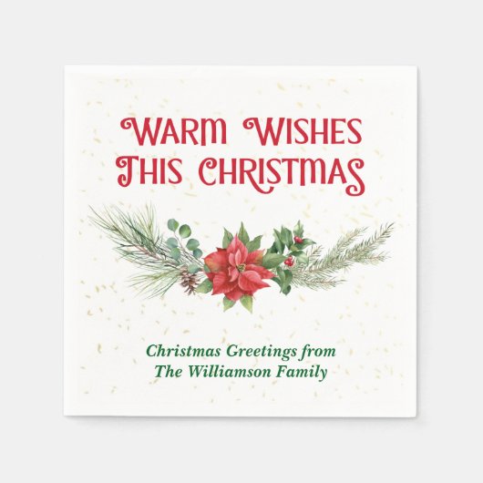 Watercolor Poinsettia Holly Bouquet Christmas スタンダードカクテルナプキン (正面)