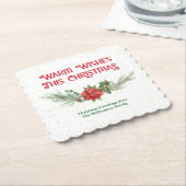 Watercolor Poinsettia Holly Bouquet Christmas ペーパーコースター (アングル)
