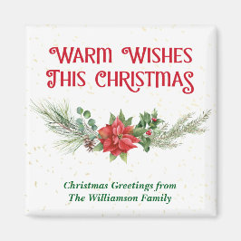 Watercolor Poinsettia Holly Bouquet Christmas マグネット