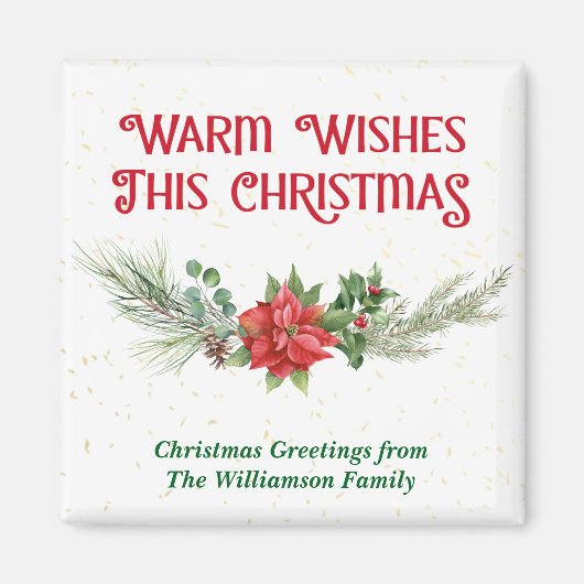 Watercolor Poinsettia Holly Bouquet Christmas マグネット (正面)