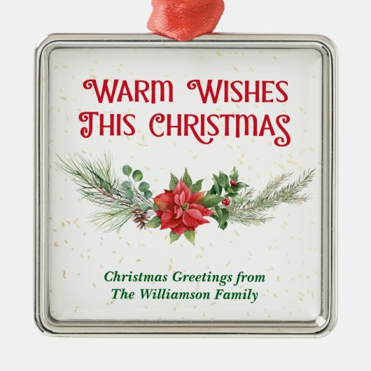 Watercolor Poinsettia Holly Bouquet Christmas メタルオーナメント (正面)