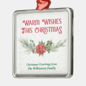 Watercolor Poinsettia Holly Bouquet Christmas メタルオーナメント (左)