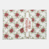 Watercolor Poinsettia Merry Christmas キッチンタオル (横)