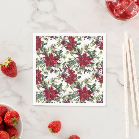 Watercolor Poinsettia Pattern  スタンダードカクテルナプキン (インサイチュ)