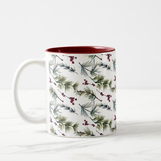 Watercolor Poinsettia Pattern  ツートーンマグカップ (左)