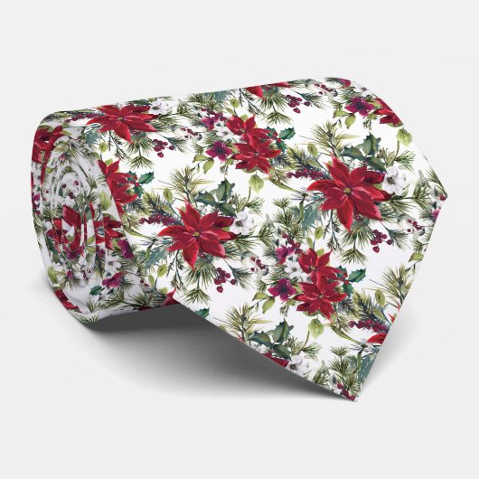Watercolor Poinsettia Pattern  ネクタイ (ロール)