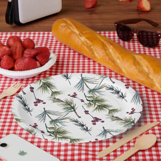 Watercolor Poinsettia Pattern  ペーパープレート (ピクニック)