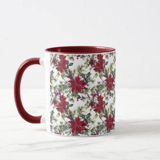 Watercolor Poinsettia Pattern  マグカップ (左)