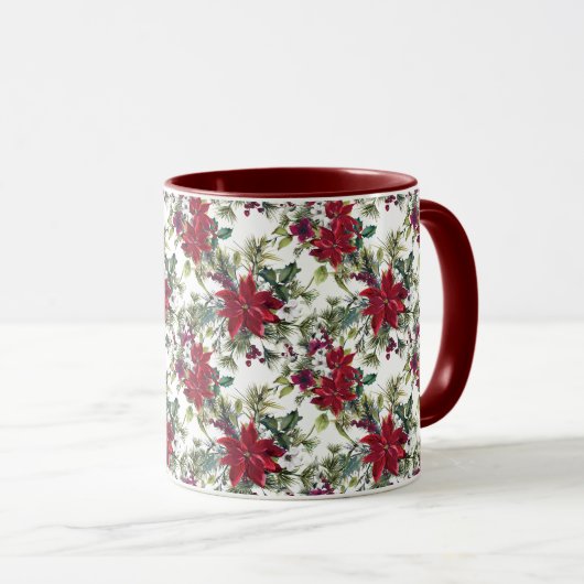 Watercolor Poinsettia Pattern  マグカップ (正面右)