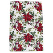 Watercolor Poinsettia Pattern  ミディアムペーパーバッグ (正面)