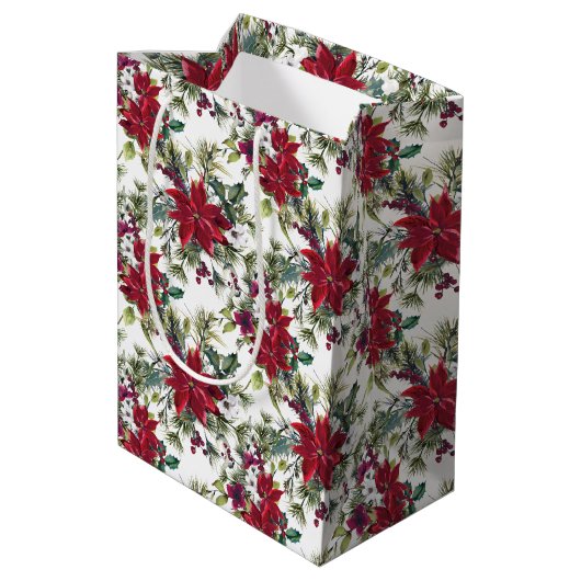 Watercolor Poinsettia Pattern  ミディアムペーパーバッグ (裏面アングル)