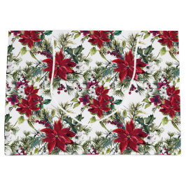 Watercolor Poinsettia Pattern  ラージペーパーバッグ