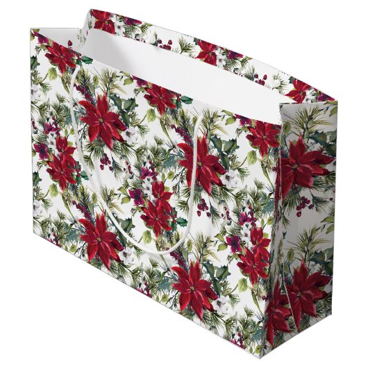 Watercolor Poinsettia Pattern  ラージペーパーバッグ (裏面アングル)