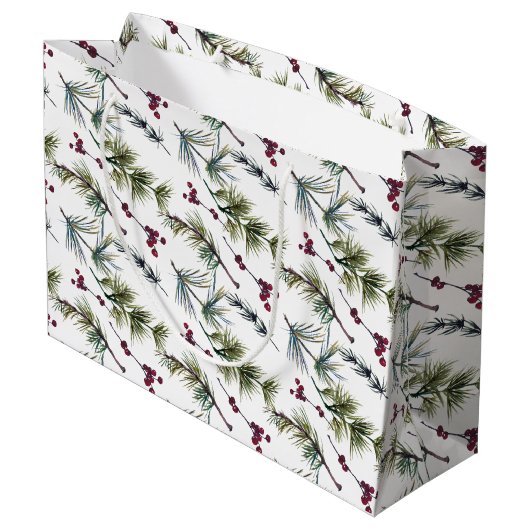 Watercolor Poinsettia Pattern  ラージペーパーバッグ (裏面アングル)