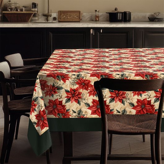 Watercolor Poinsettia Tablecloth Rustic Christmas テーブルクロス
