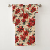 Watercolor Poinsettia Tablecloth Rustic Christmas バスタオルセット (インサイチュ)