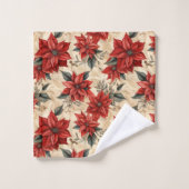 Watercolor Poinsettia Tablecloth Rustic Christmas バスタオルセット (ウォッシュタオル)