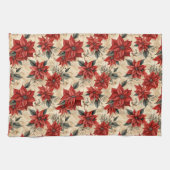 Watercolor Poinsettia Towel Rustic Christmas Style キッチンタオル (横)
