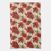 Watercolor Poinsettia Towel Rustic Christmas Style キッチンタオル (縦)