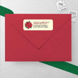 Watercolor Poinsettia Winter Wedding Return Addres ラベル