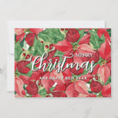 Watercolor Poinsettias Merry Christmas シーズンカード (正面)