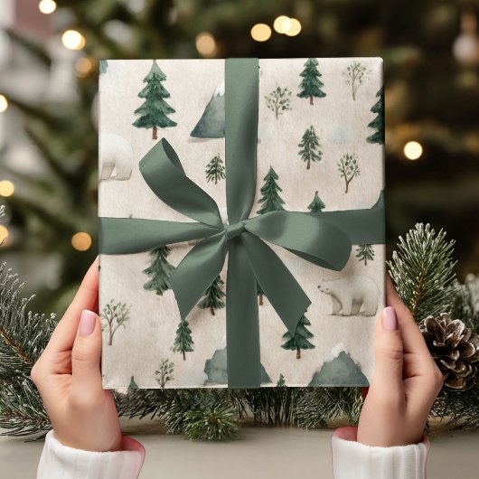 Watercolor Polar Bear & Pine Tree ラッピングペーパー