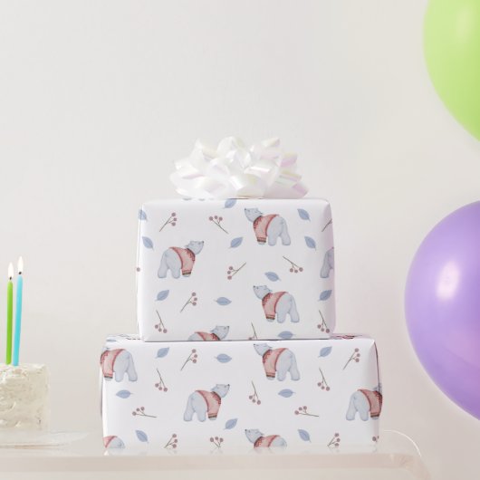 Watercolor Polar Bears Christmas Nature Art  ラッピングペーパー (パーティーギフト)