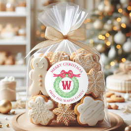 Watercolor Polka Dot Bow Monogram Wreath ラウンドシール