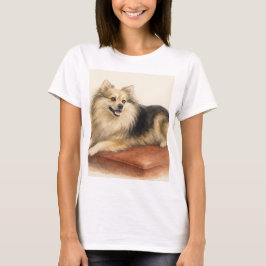 Watercolor Pomchi Dog Portrait T-Shirt Tシャツ