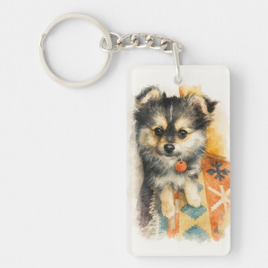 Watercolor Pomchi Puppy  キーホルダー (正面)