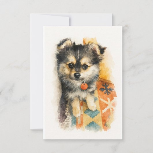 Watercolor Pomchi Puppy サンキューカード (正面)