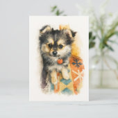 Watercolor Pomchi Puppy サンキューカード (スタンド正面)
