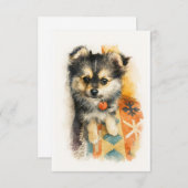 Watercolor Pomchi Puppy サンキューカード (正面/裏面)