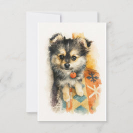 Watercolor Pomchi Puppy  サンキューカード