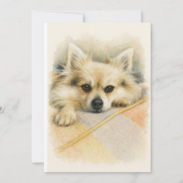 Watercolor Pomeranian Chihuahua Dog Portrait  サンキューカード