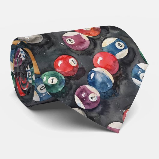 Watercolor Pool Table Billiards Colorful Neck Tie ネクタイ (ロール)