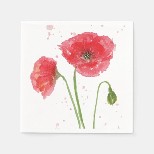 Watercolor Poppies スタンダードカクテルナプキン (正面)