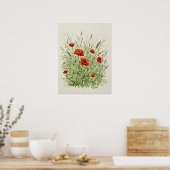Watercolor Poppies & Daisies Print Art ポスター (キッチン)